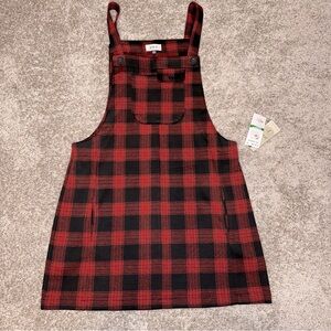 Black and Red Plaid Overall Dress, Juniors Large